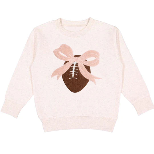 Girls game day sweatshirt with pink and brown chenille football patch – cozy fleece

