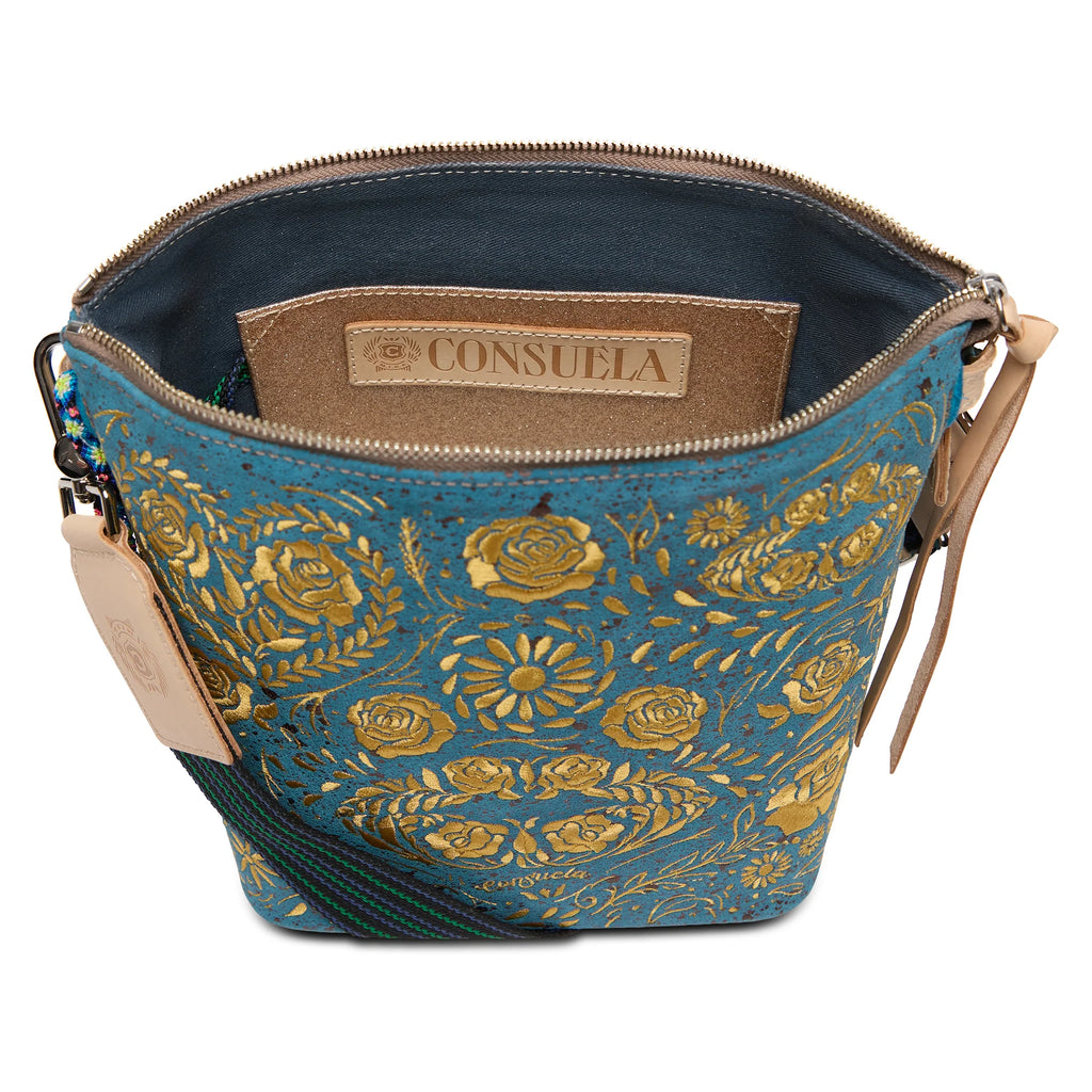 blue embroidered Consuela bag