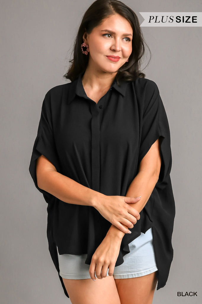 Oversized Black Button Down Hi Lo Top | Cornell's Country Store