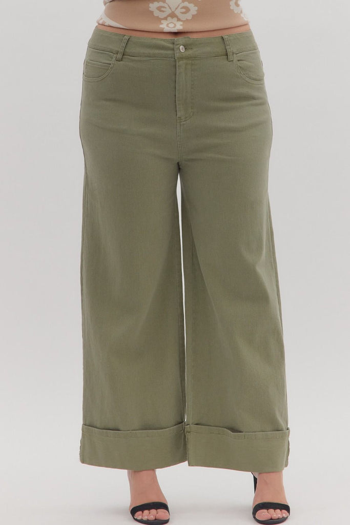Green wide-leg pants on a white background
