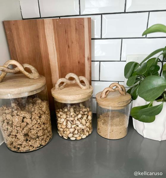 Glass Canister Set with Twisted Mango Wood Handles – Set of 3

