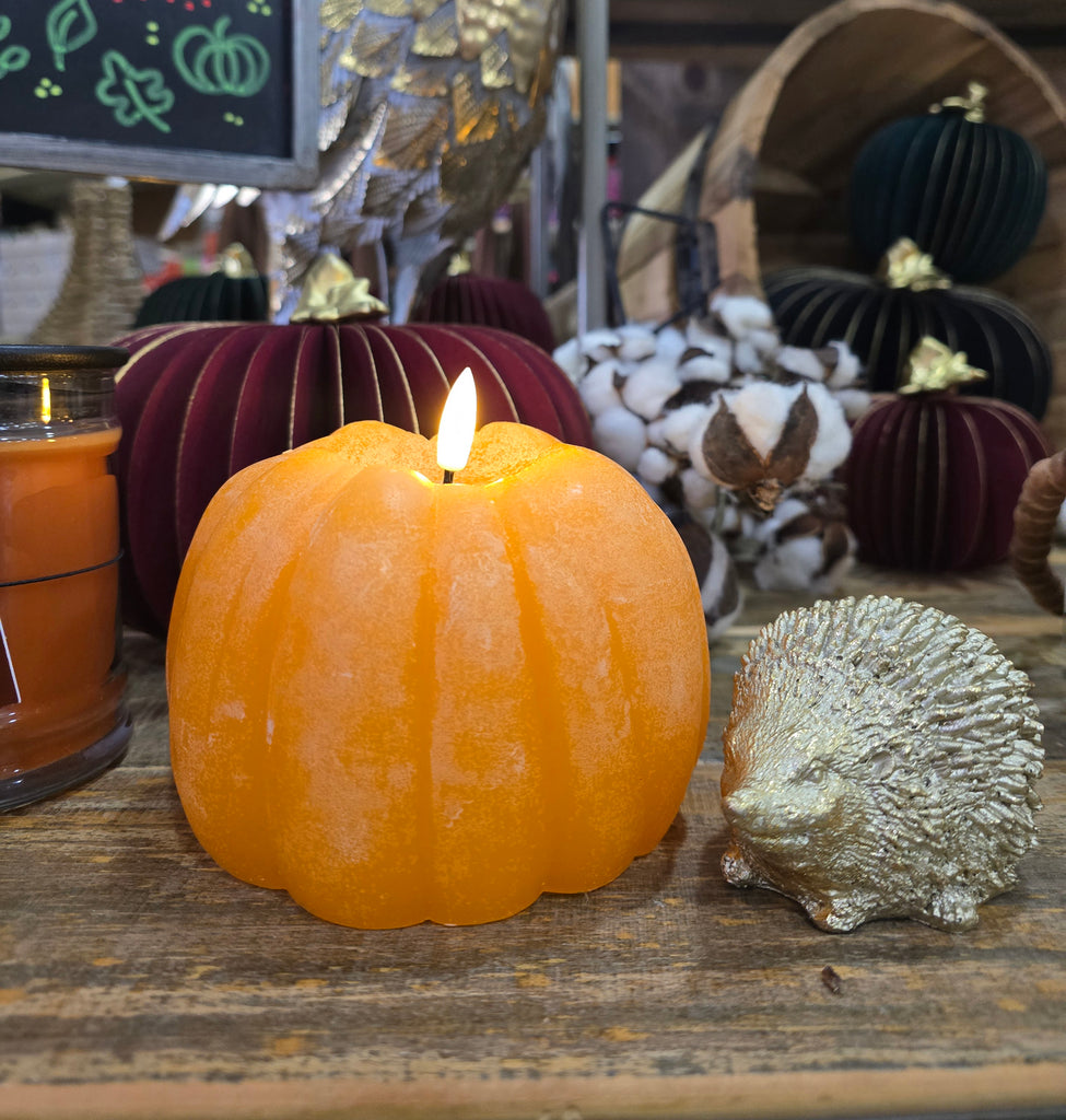 LED Flameless Orange Wax Pumpkin Candle