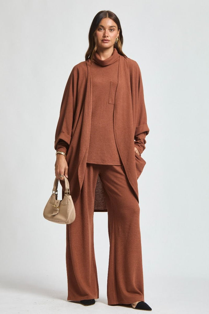 "Dear Scarlett Get Away 3-piece set in chestnut cardigan top pant"