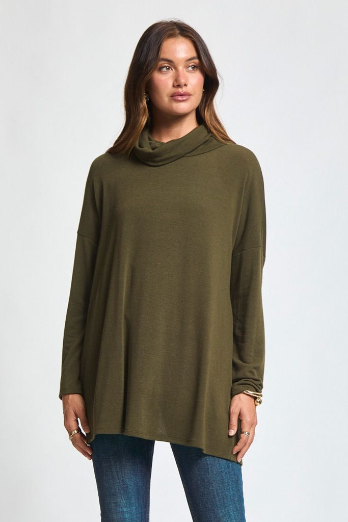 Dear Scarlett Destination Top in olive featuring soft stretch knit,