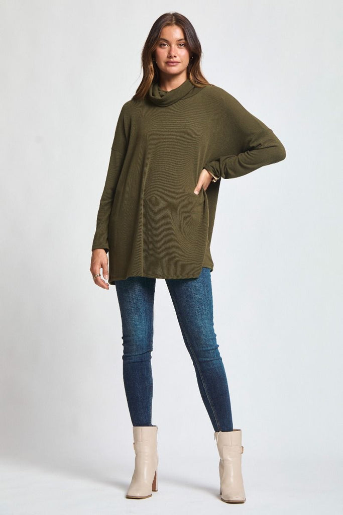Dear Scarlett Destination Top in olive featuring soft stretch knit,