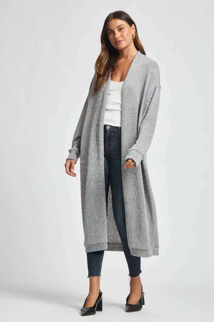Dear Scarlett Hideaway Cardigan in soft grey featuring lightweight sweater knit
