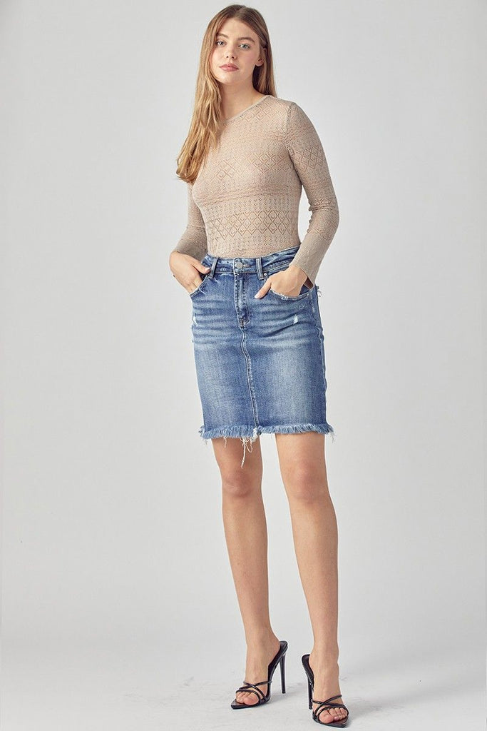 High Rise Mid Length Denim Skirt | Cornell's Country Store