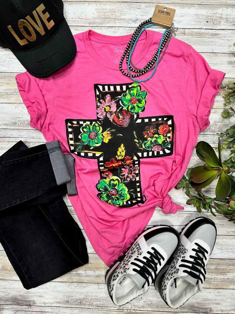 Callie's Black Floral Cross Graphic Tee | Cornell's Country Store