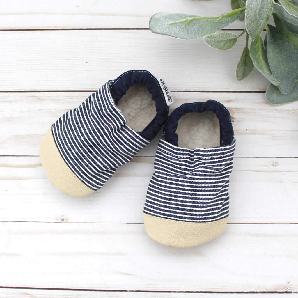 Scooter Booties Railroad Stripes Baby Shoes | Cornell's Country Store