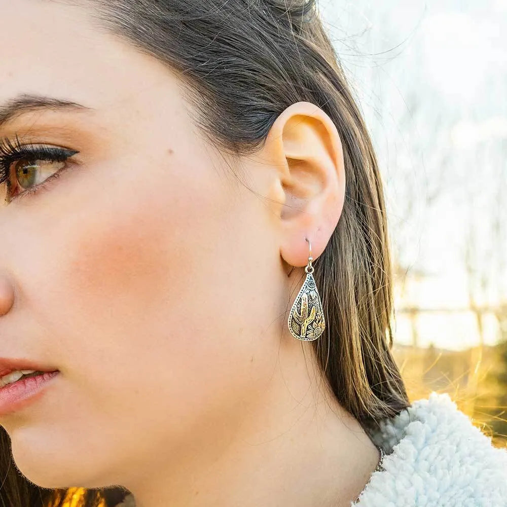 Cradled Cactus Teardrop Earrings | Cornell's Country Store