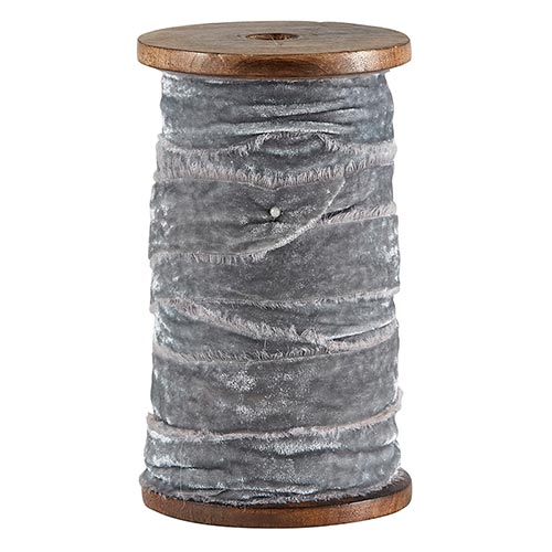 Grey Frayed Velvet Ribbon Spool | Cornell's Country Store