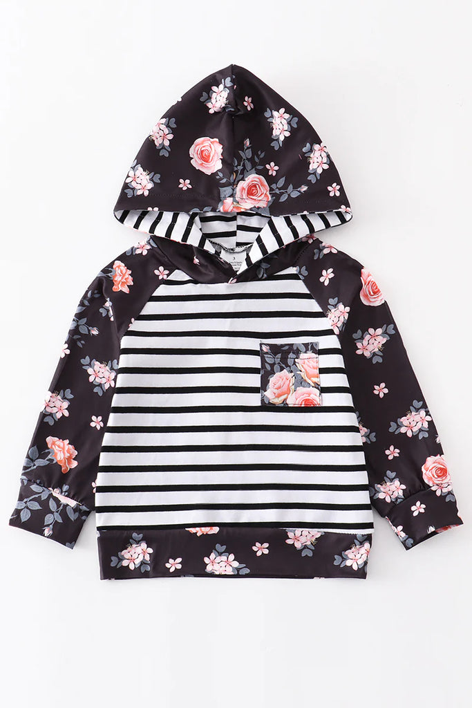 Black Striped Floral Hoodie | Cornell's Country Store