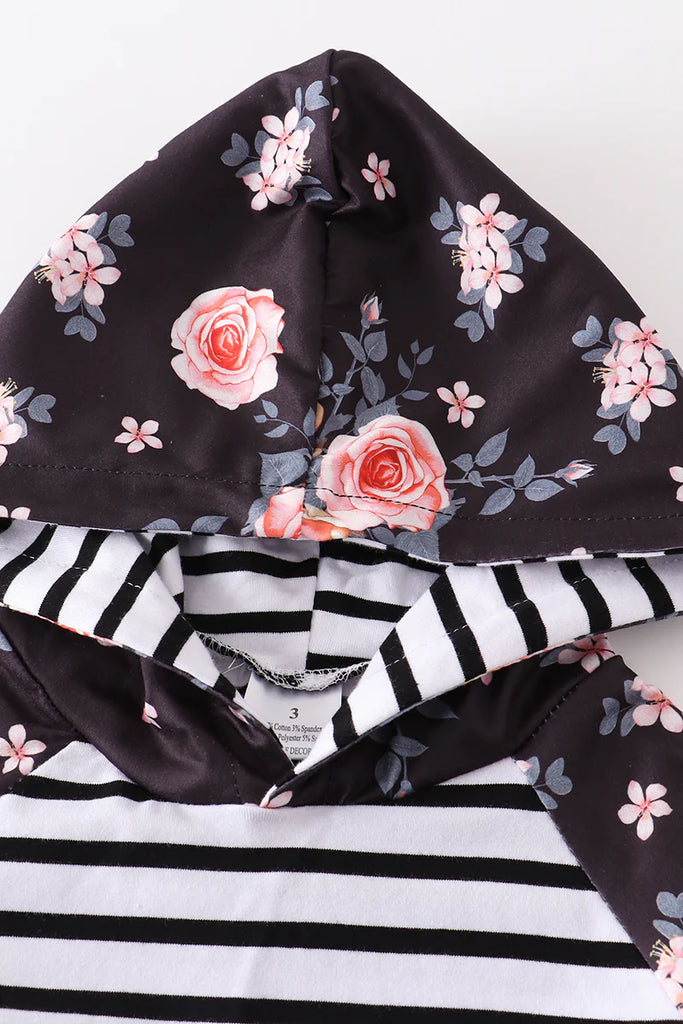 Black Striped Floral Hoodie | Cornell's Country Store