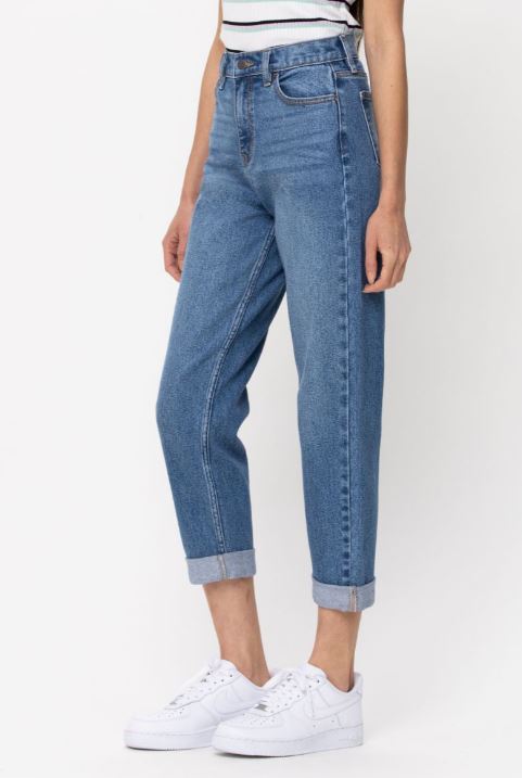High Rise Double Rolled Cuff Mom Jeans | Cornell's Country Store