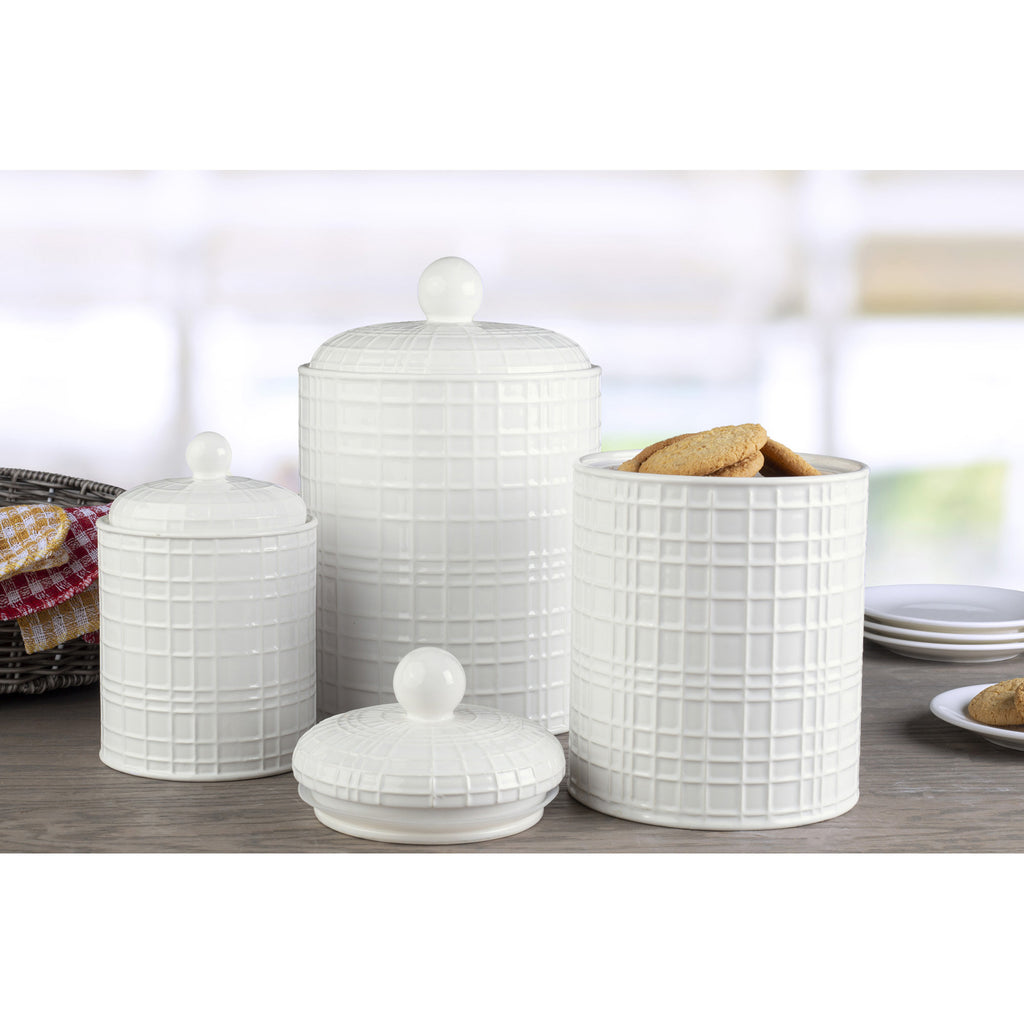 Home Essentials Gridline White Canister Set | Cornell's Country Store