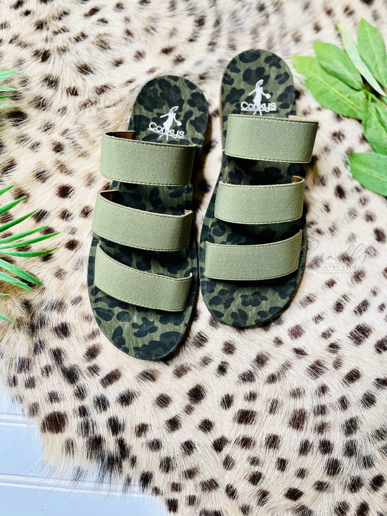 Corkys Olive Leopard Dafne Sandals | Cornell's Country Store
