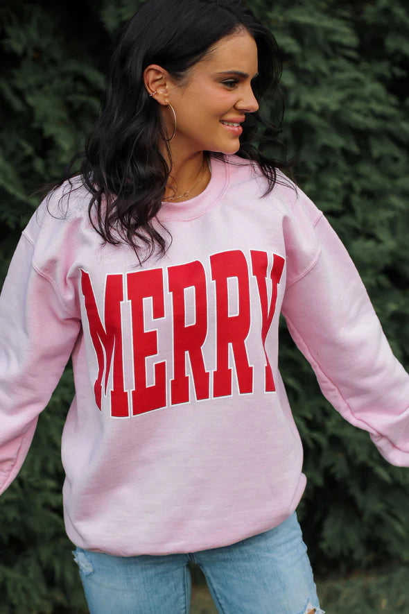 MERRY Pink Sweatshirt | Cornell's Country Store